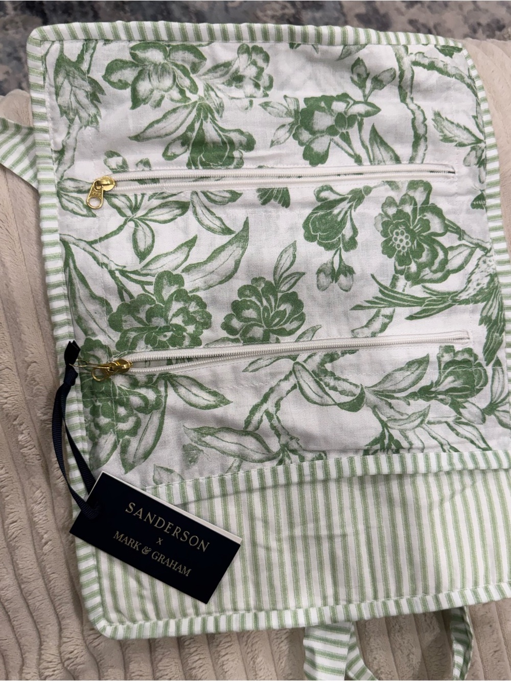 Mark & Graham Green and White Floral Travel Organizer Pouch